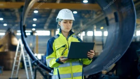 Equipo de ingeniería coordinando trabajos civiles y electromecánicos en planta industrial