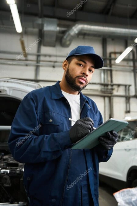 Técnico inspeccionando equipo industrial en taller